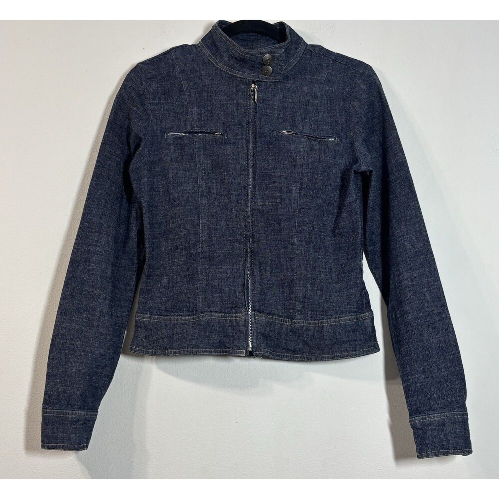 Vintage Wet Seal Denim Jacket Women’s Medium Fits XS Dark Wash Zip Up Moto Y2K